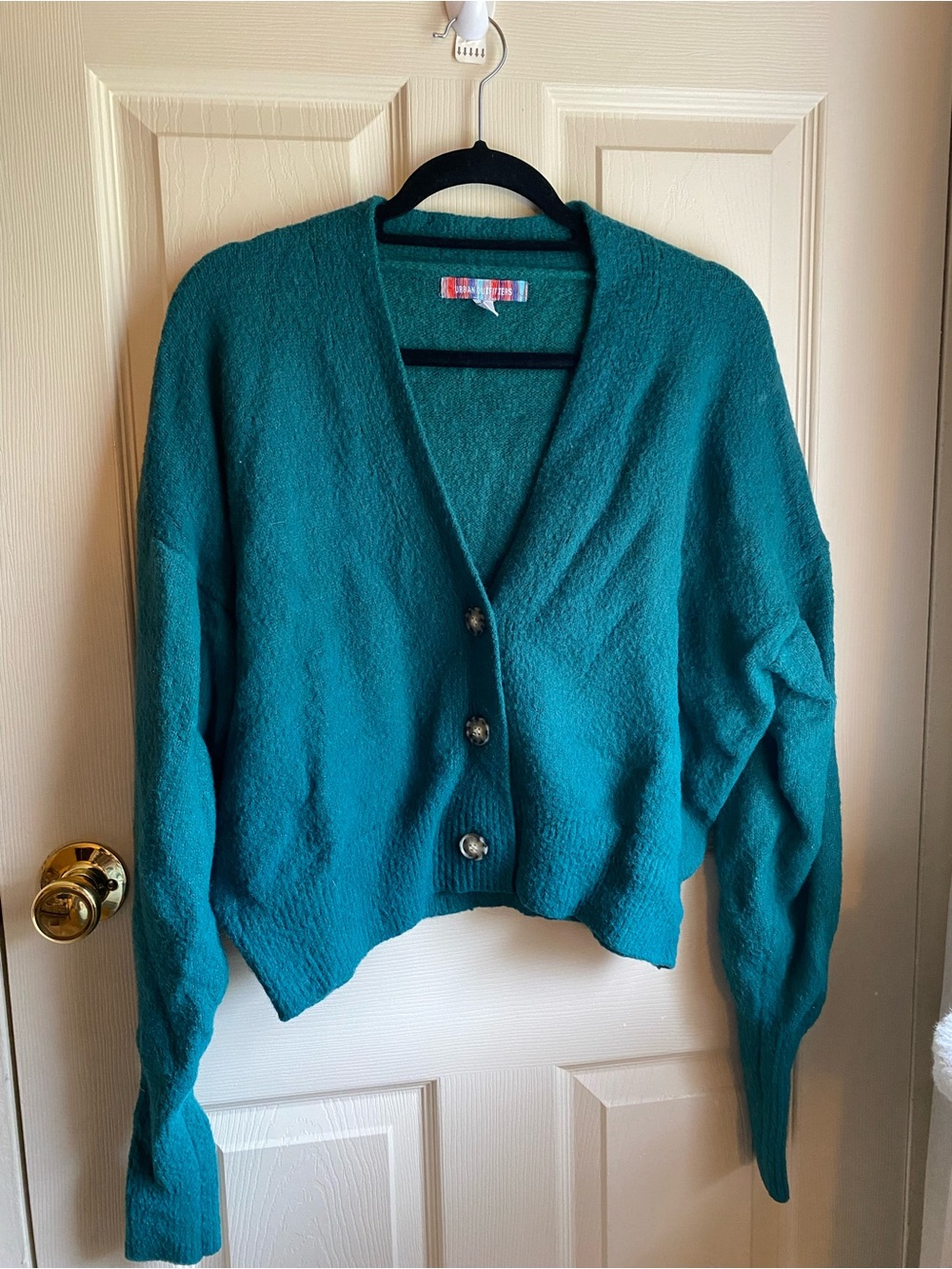 Urban Outfitters Teal V-Neck Balloon Sleeve Button Cardigan